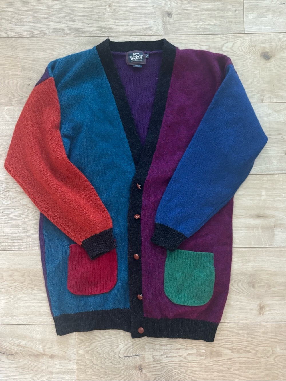 Vintage Woolrich Colorblock Wool Cardigan Sweater Multicolor colorful 90s